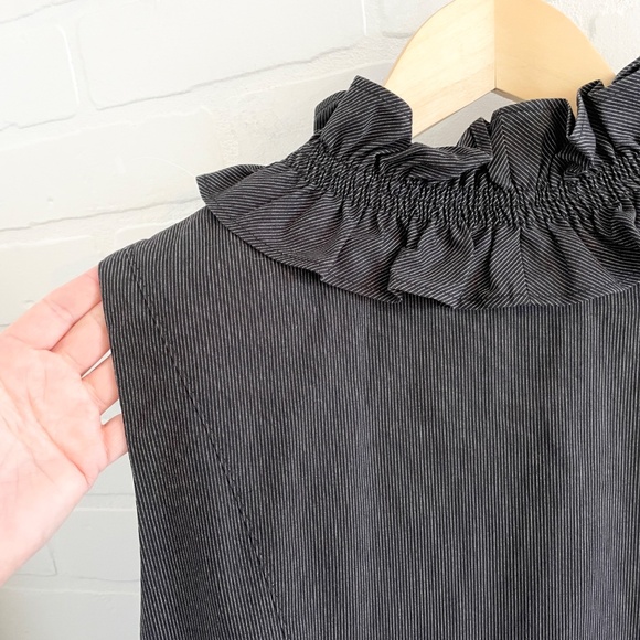 JOSEF Pencil Dress Pinstripe Charcoal Black/White Ruffled V neckline Luxury 10 - Picture 9 of 12